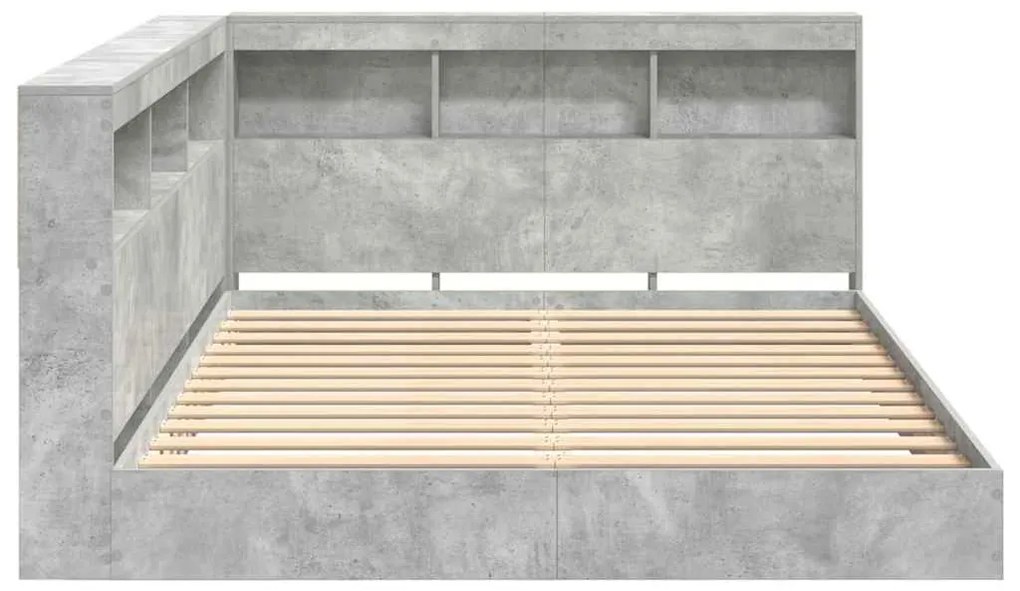 Cama estante com prateleira com cabeceira 2 pcs Cinzento cimento 140 x