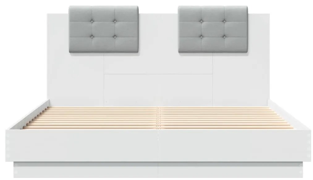 Estrutura de cama com cabeceira e luzes LED 140x200 cm branco