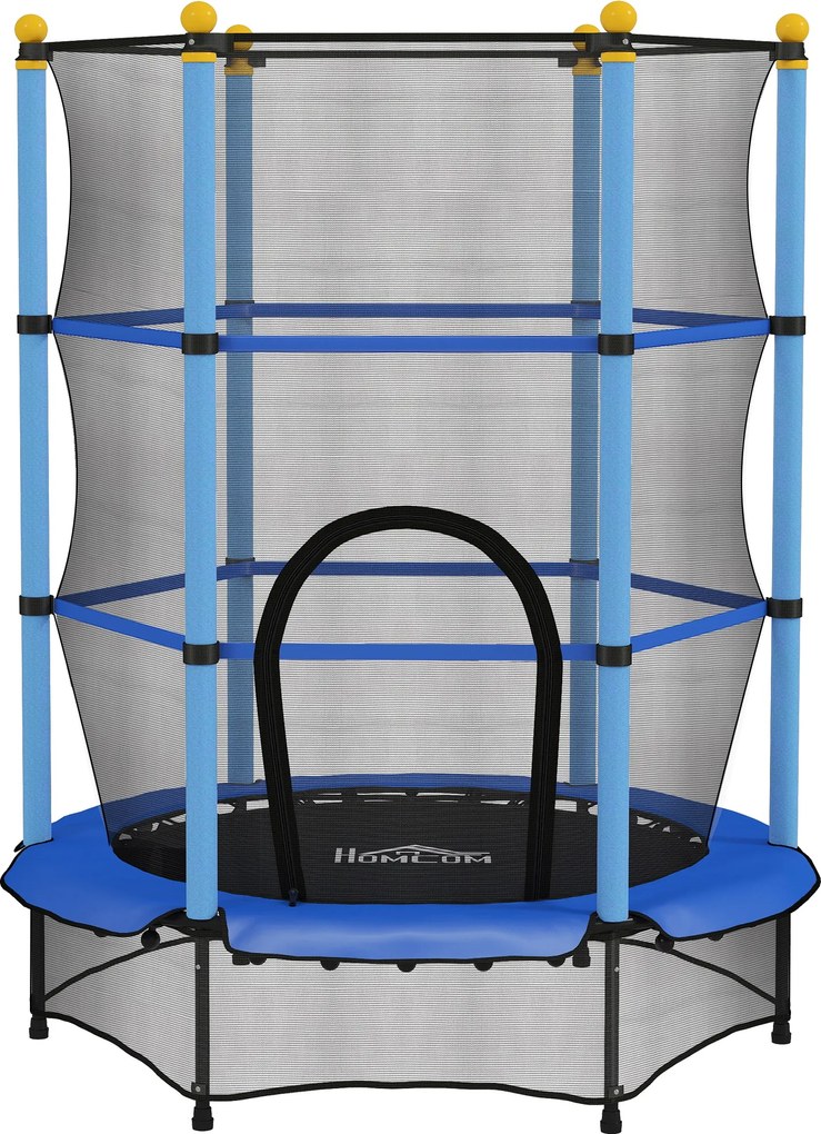 HOMCOM Trampolim para Crianças com Rede de Segurança e Estrutura de Aço para Interiores e Exteriores Carga 50kg Ø140x190 cm Azul | Aosom Portugal