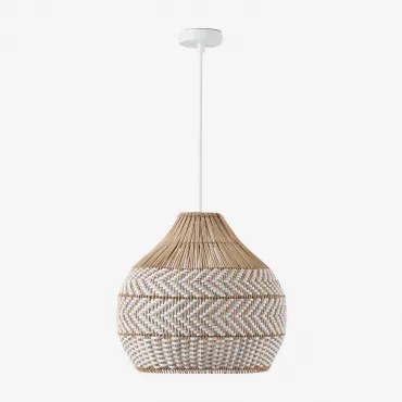Lâmpada De Teto Suspensa Em Rattan Trançado Llaury Branco & Ø40 Cm - ↑40 Cm Llaury - Sklum