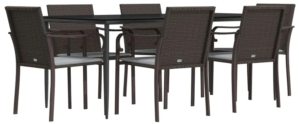 7 pcs conjunto de jantar p/ jardim c/ almofadões vime PE e aço