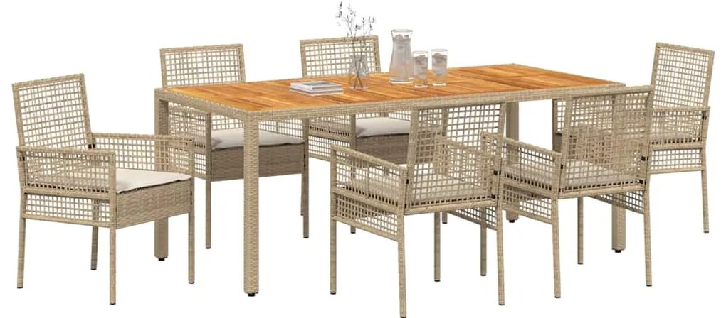 Conjunto de Jantar de 7 peças com Almofadas Bege em Rattan