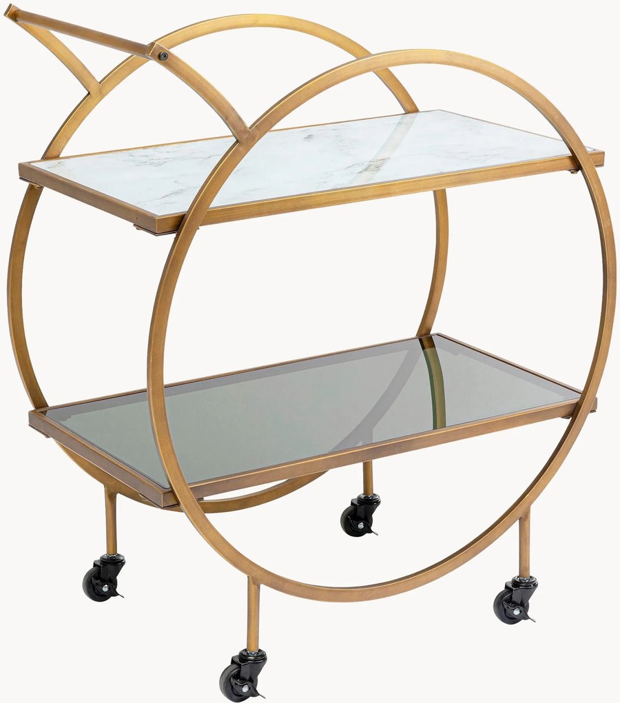 Carrinho de serviço artesanal com tampo em mármore e vidro Loft