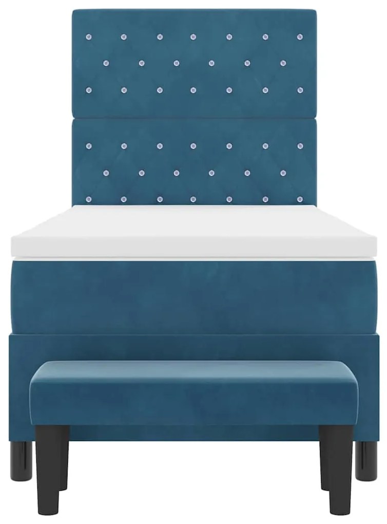 Cama Box com Colchão e Banco Azul Escuro 90x190 cm Veludo