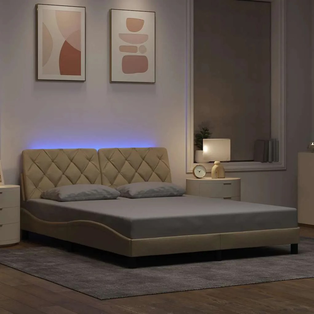 Estrutura de cama com LED sem colchão 160x200 cm tecido creme