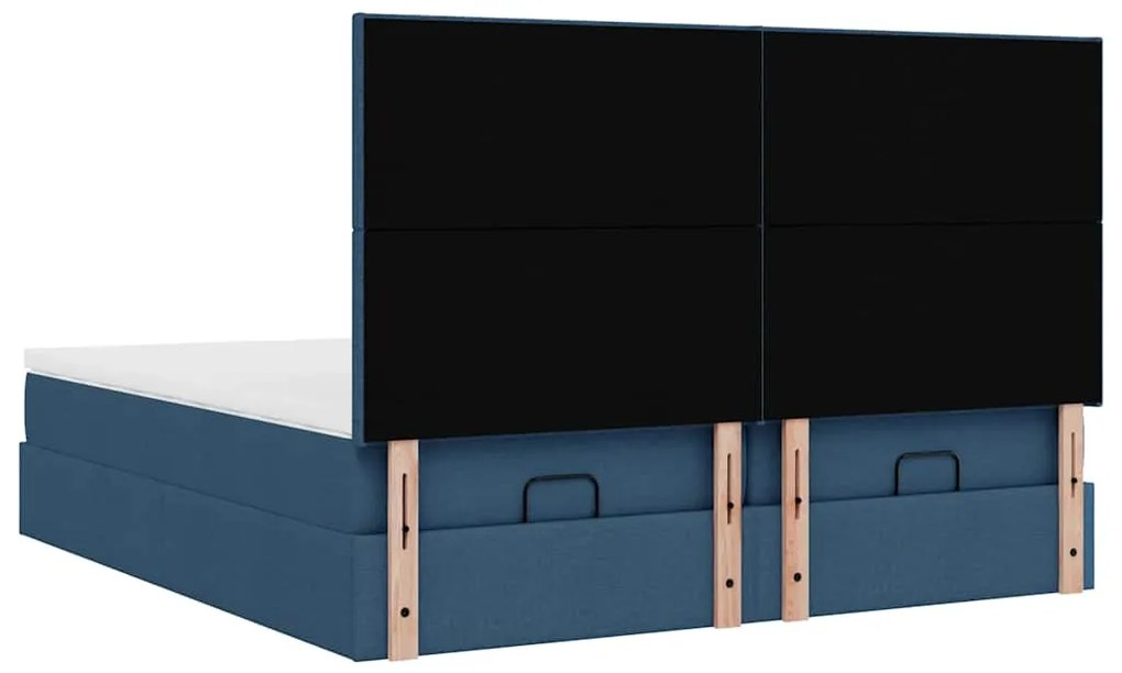 Estrutura de cama otomana com colchões 200x200cm tecido azul
