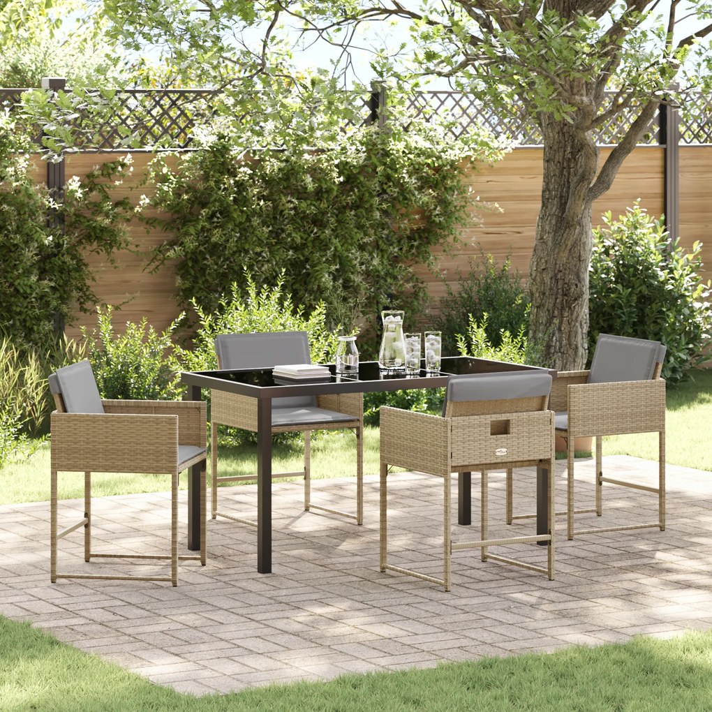 vidaXL Conjunto de Jantar de Jardim de 5 Peças com Almofadas Rattan Beige Misturado