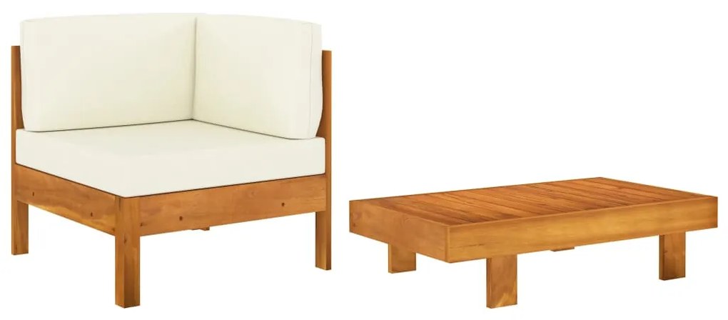 vidaXL 2 pcs conj. lounge de jardim c/ almofadões branco nata acácia