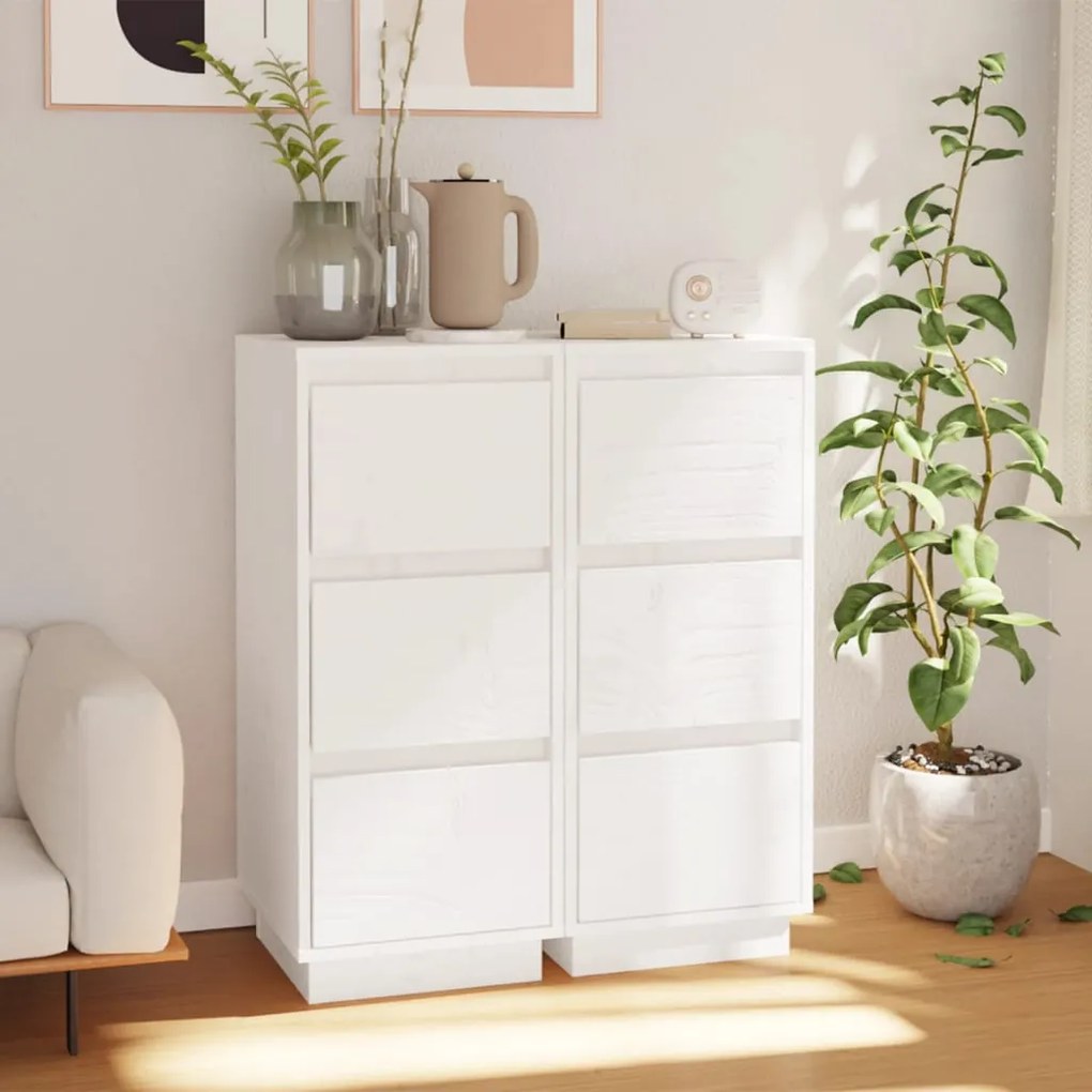 vidaXL Aparadores 2 pcs 32x34x75 cm madeira de pinho maciça branco