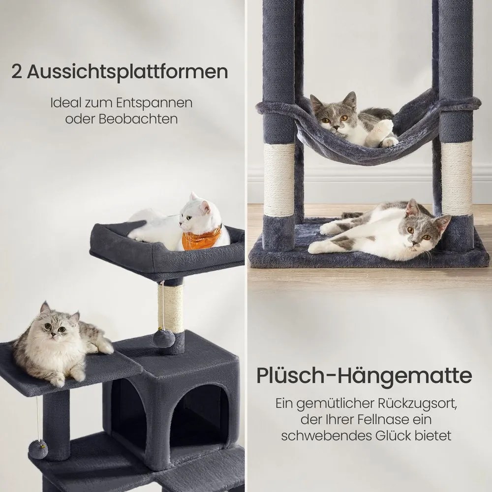Arranhador para gatos 55 x 45 x 143 cm cinzento esfumaçado