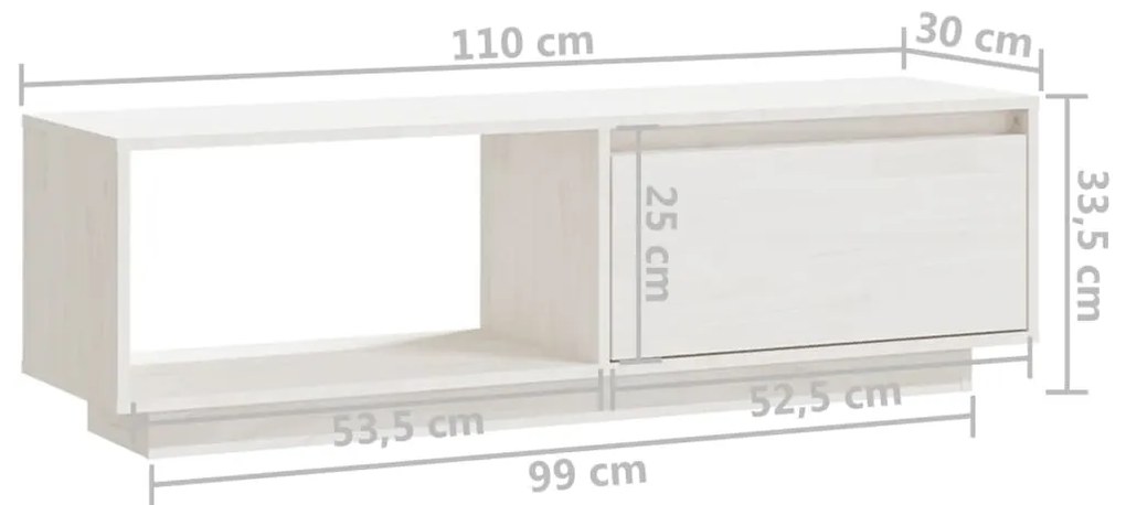Móvel de TV 110x30x33,5 cm madeira de pinho maciça branco