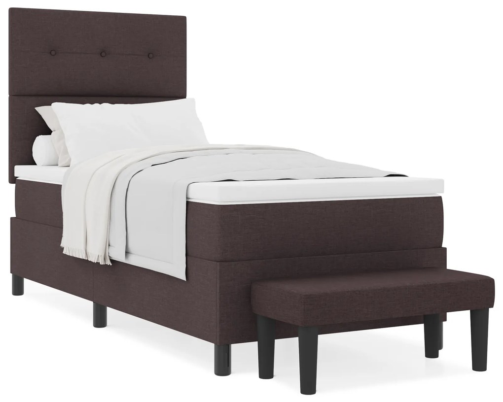 Cama Box Spring com Colchão & Banco Marrom Escuro 90x200 cm Tecido