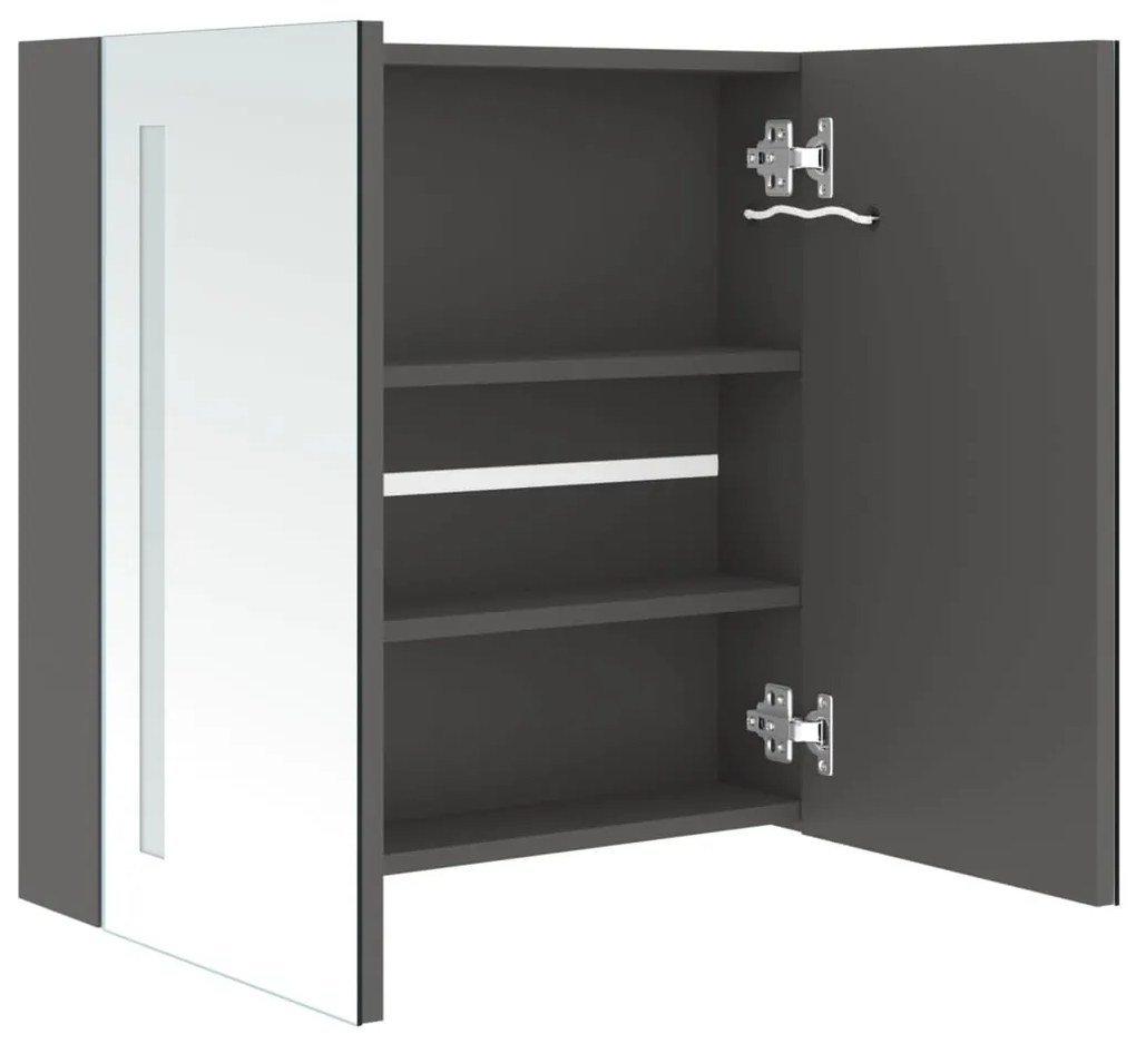 Armário espelhado p/ casa de banho LED 62x14x60 cm cinzento