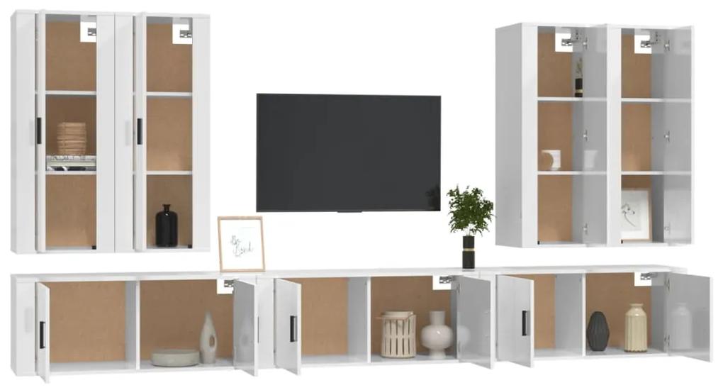 7 pcs conjunto móveis de TV madeira processada branco brilhante