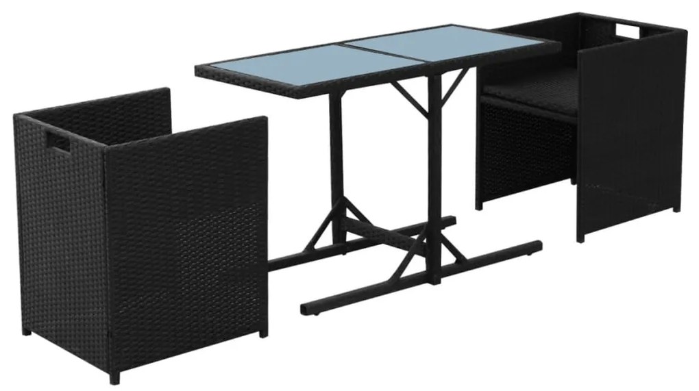 3 pcs conjunto bistrô com almofadões vime PE preto