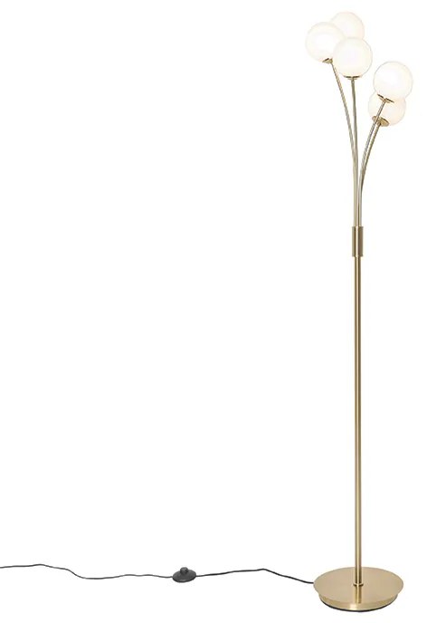 Candeeiro de pé moderno dourado com vidro opalino 5 luzes - Athens Moderno