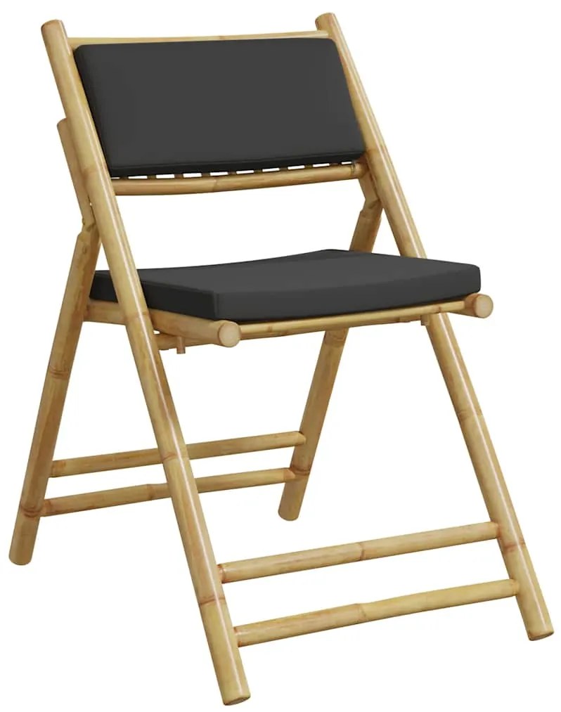 2pcs cadeiras bistrô dobráveis c/ almofadões cinza escuro bambu