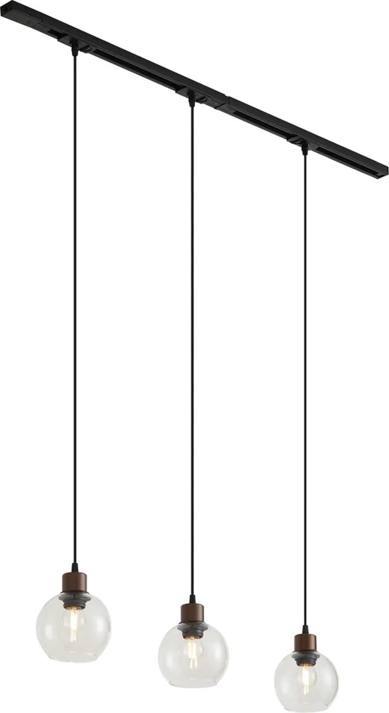 Modern railsysteem zwart met 3 hanglampen brons 1-fase - Iconic Lava