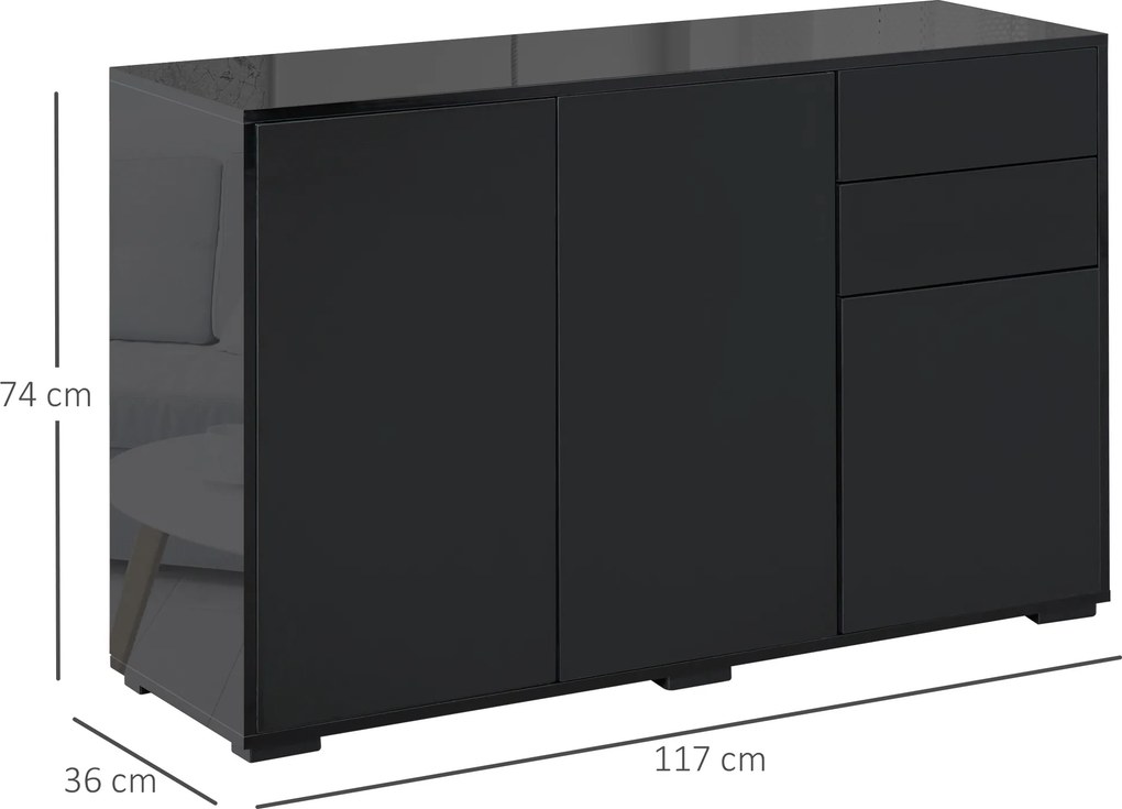 Aparador de Sala de Estar com 3 Portas 2 Gavetas e Prateleira Interior Ajustável Móvel Auxiliar de Armazenamento para Cozinha Dormitório Anti-Rolament