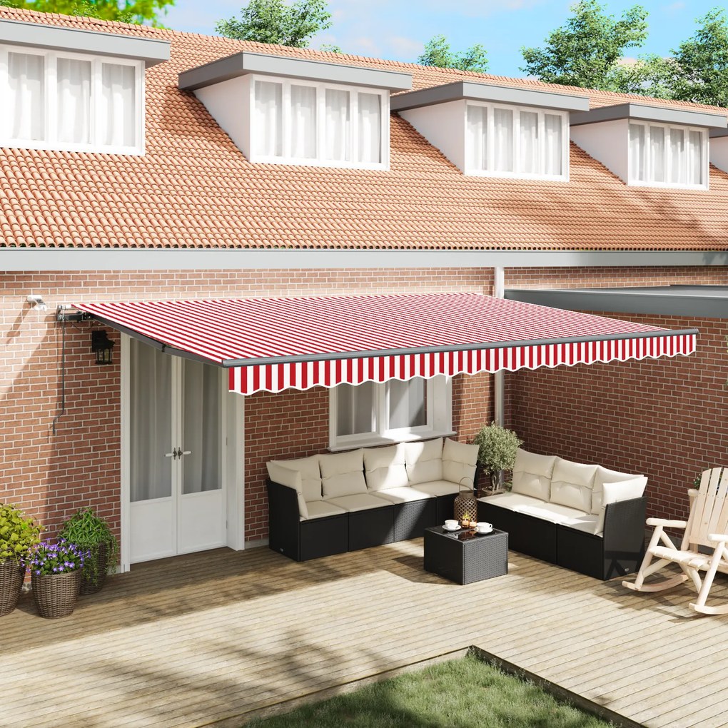 vidaXL Toldo Retrátil Automático com LED Listrado Vermelho e Branco 500x300 cm