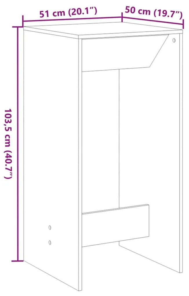 Mesa de bar 51x50x103,5 cm derivados de madeira cinzento sonoma