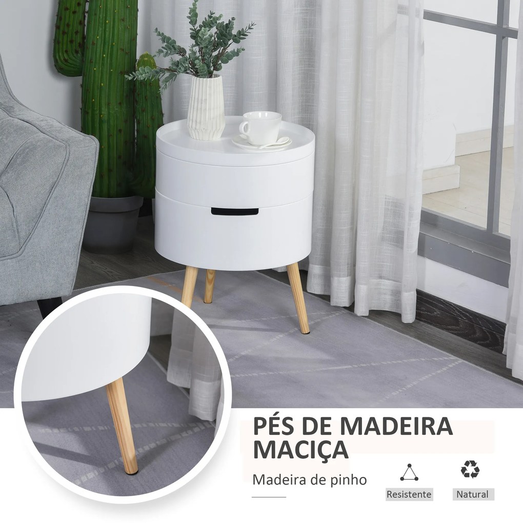 Mesa Auxiliar Moderna com 3 Níveis Mesa de Centro Desmontável com Tampa 2 Espaços de Arrumação Ø38x48,3 cm Branco e Madeira