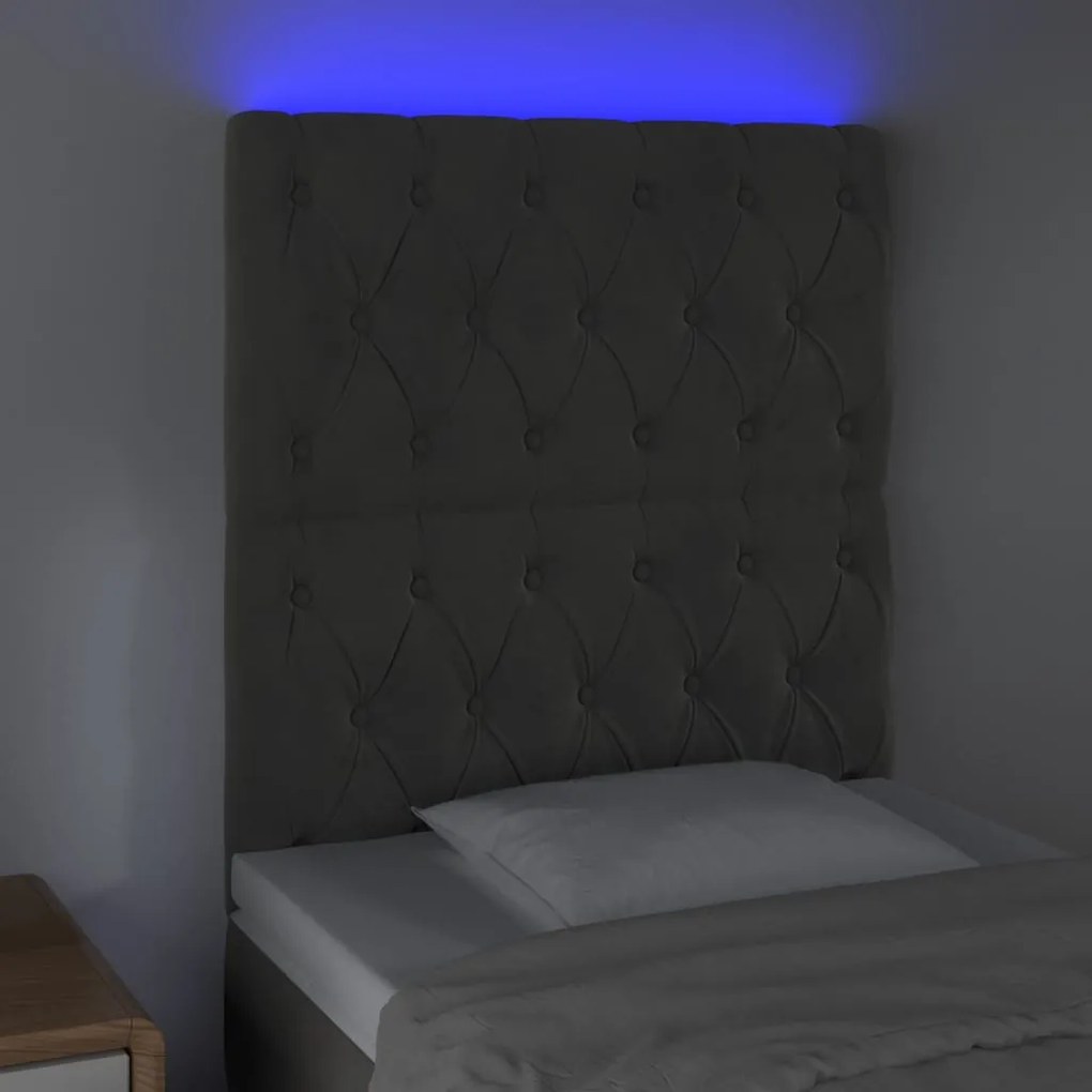 Cabeceira de cama c/ LED veludo 80x7x118/128 cm cinza-escuro