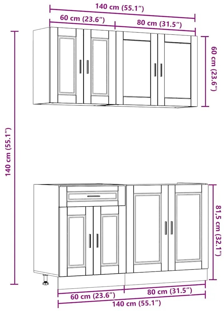 4 peças armário de cozinha conjunto Kalmar preto