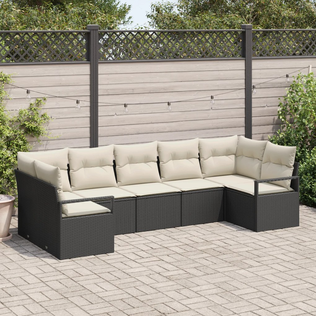 Conjunto de Sofá de Jardim vidaXL com Almofadas Preto Rattan Poliéster