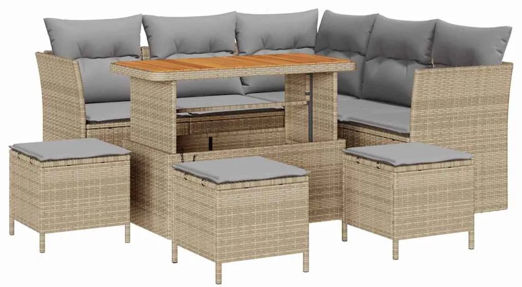 Conjunto de Sofás de Jardim vidaXL de 9 Peças com Almofadas Bege Ratta