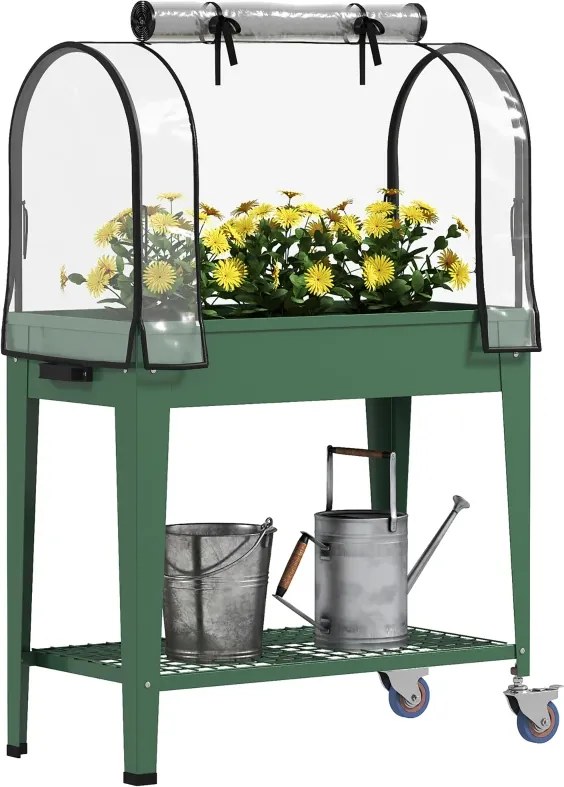 Estufa de Cultivo com Rodas 80x40x120 cm Horta Urbana Elevada com Cobertura de Estufa para Cultivar Plantas Flores Verde