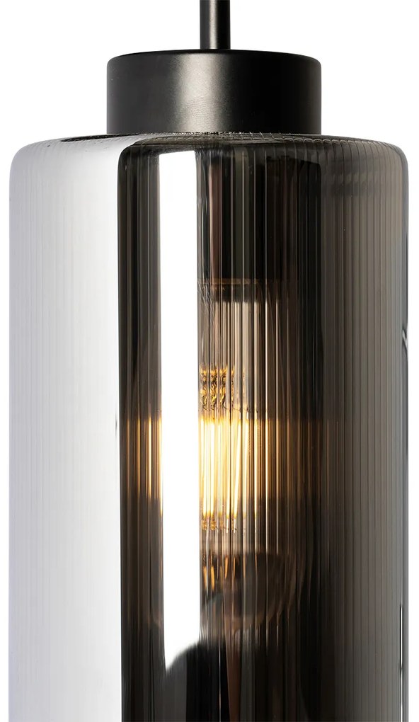 Candeeiro de parede Art Deco preto com vidro fumê - Laura