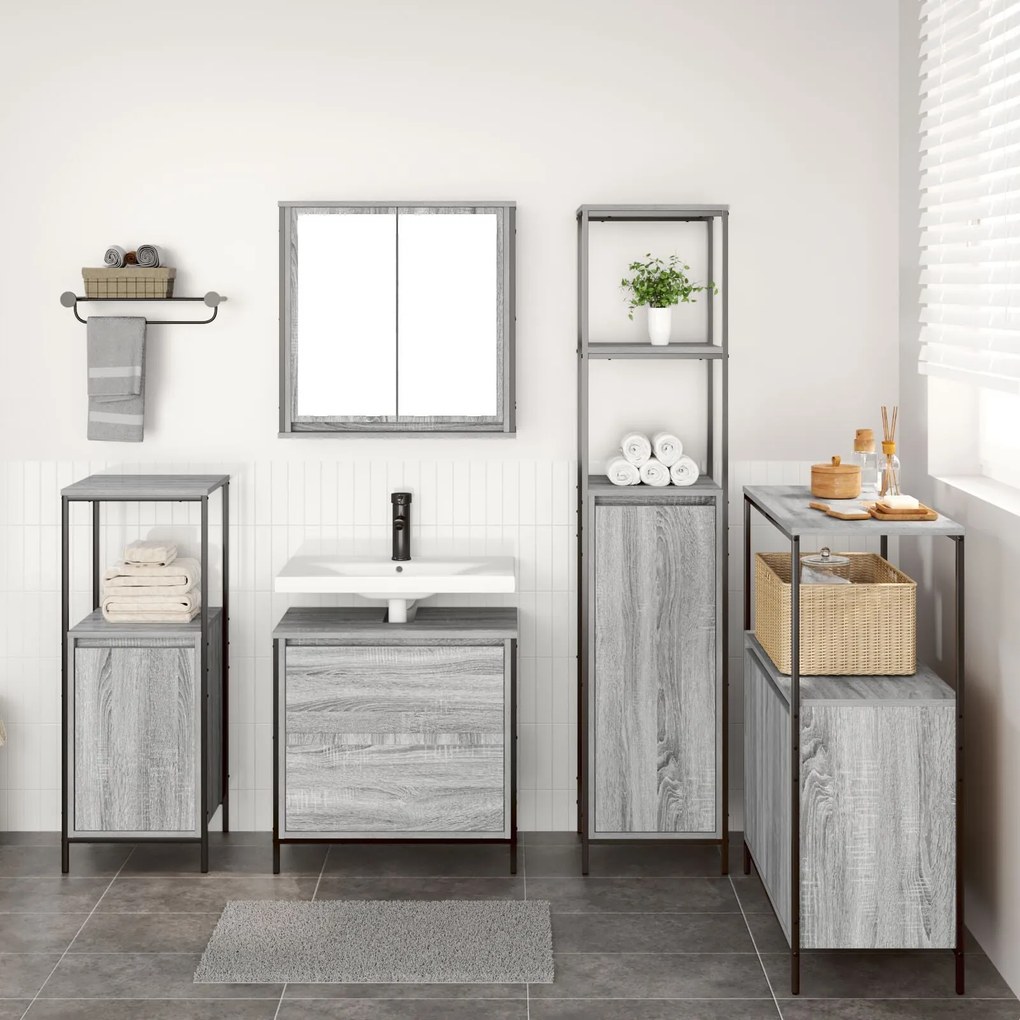 Conjunto de Móveis para a Casa de Banho 5 Peças vidaXL Cinza Sonoma em