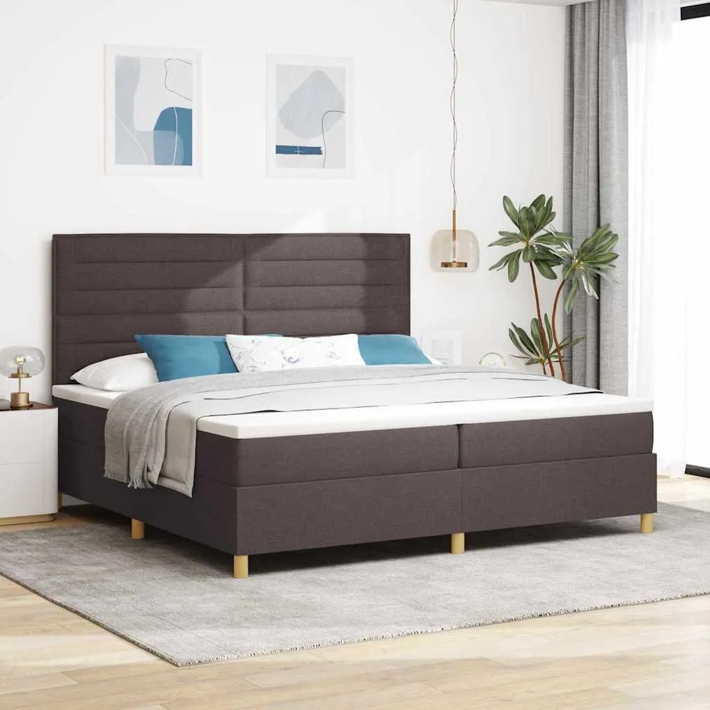 vidaXL Cama Box com colchão Marrom Escuro 200 x 200 cm tecido