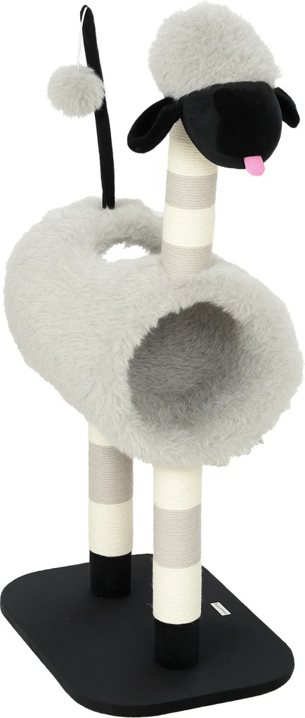 PawHut Arranhador em Design de Ovelha, com Postes para Arranhar, Túnel e Brinquedo, 98 cm, Cinza claro | Aosom Portugal