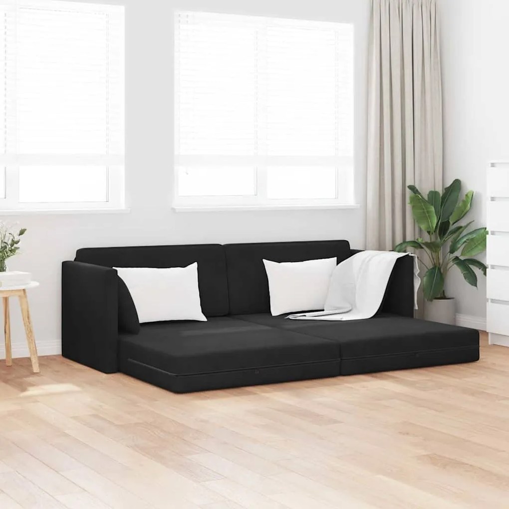 Sofá Cama de Piso 2-em-1 Preto 213x144x60 cm Poliéster