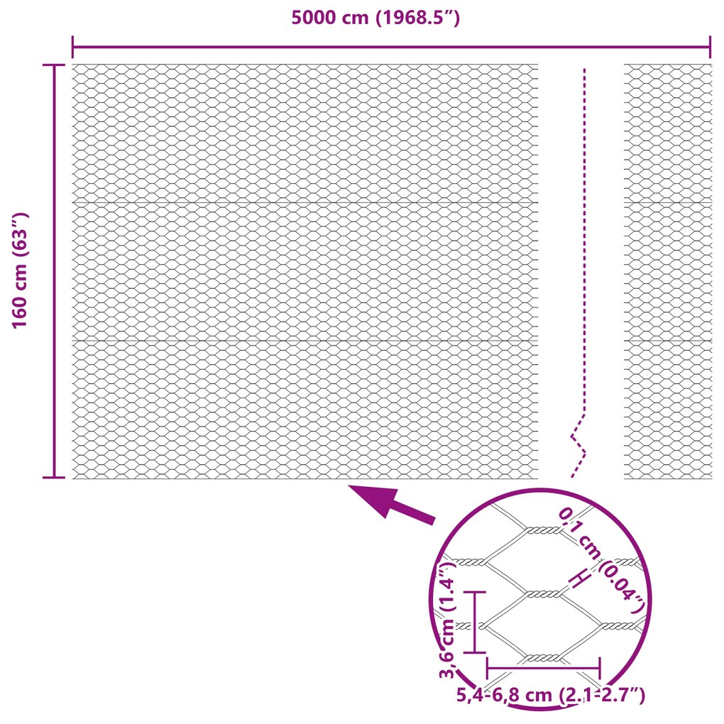 Cerca Hexagonal vidaXL Cinza 1,6x50 m Aço, Pilares de Cerca vidaXL com