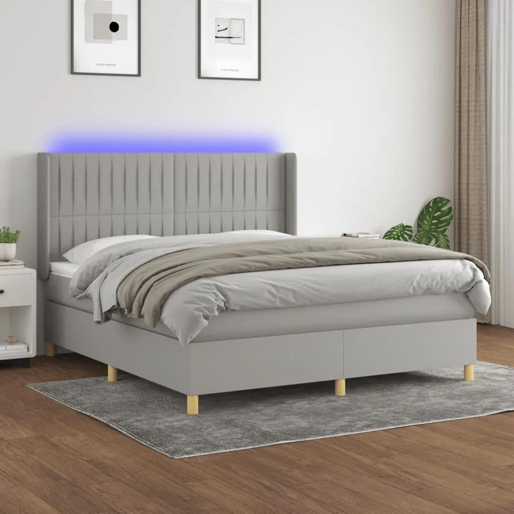 Cama box spring c/ colchão e LED 180x200 cm tecido cinza-claro