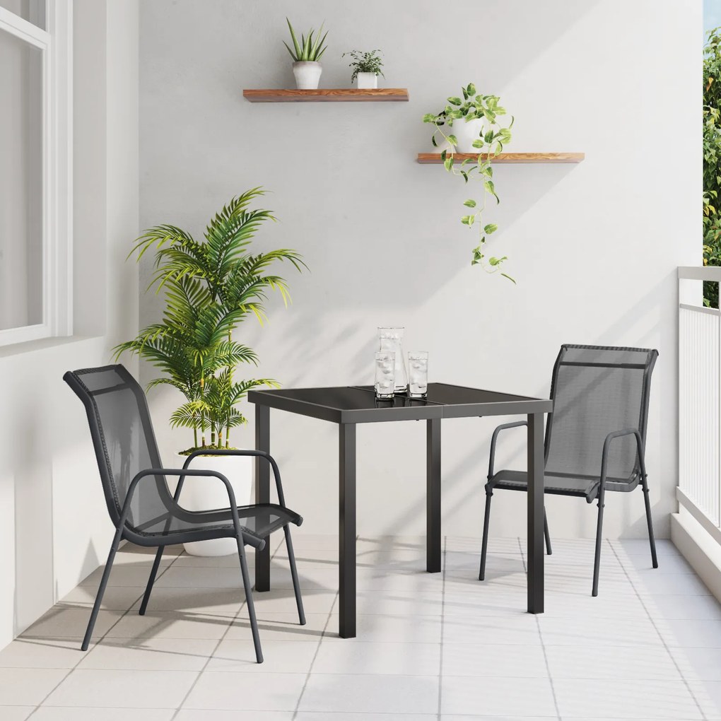 vidaXL Conjunto de Jantar de Jardim 3 Peças Preto Textilene e Aço