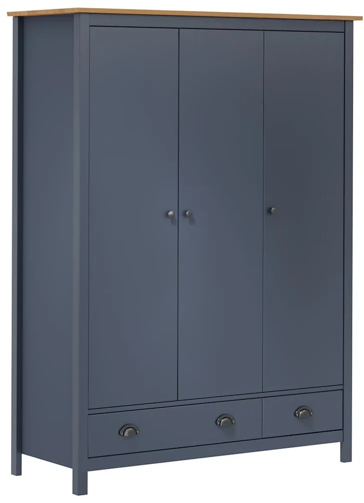 Roupeiro 3 portas Hill 127x50x170cm pinho maciço cinzento