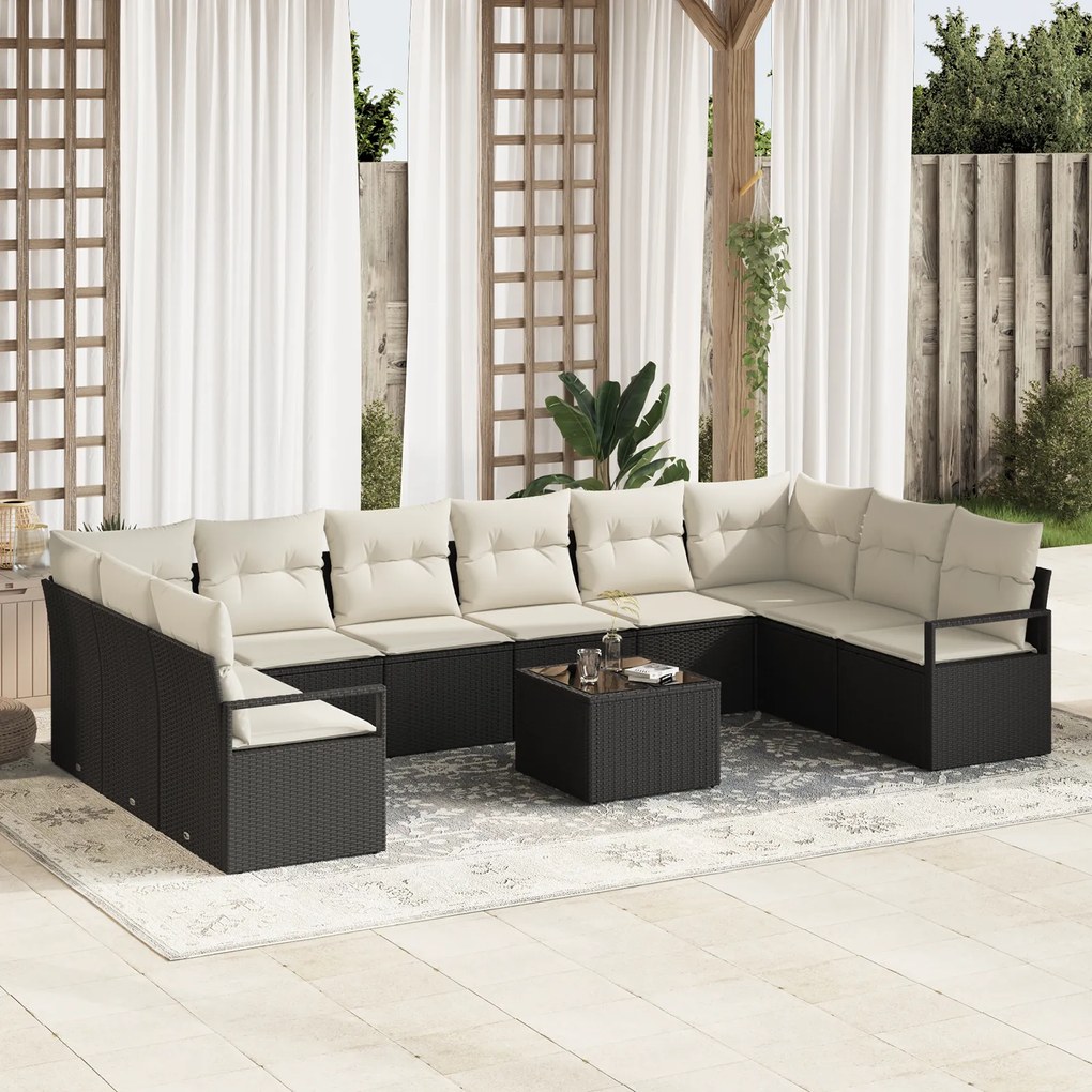 Conjunto de Sofás para Jardim vidaXL com 10 Peças e Almofadas Rattan P