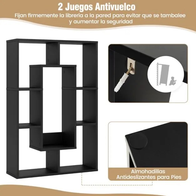 Estante Geométrica de 7 Cubos Estante Decorativa de Canto Estante de Pé com Dispositivo Antivoltas 60 x 20 x 90 cm Preto