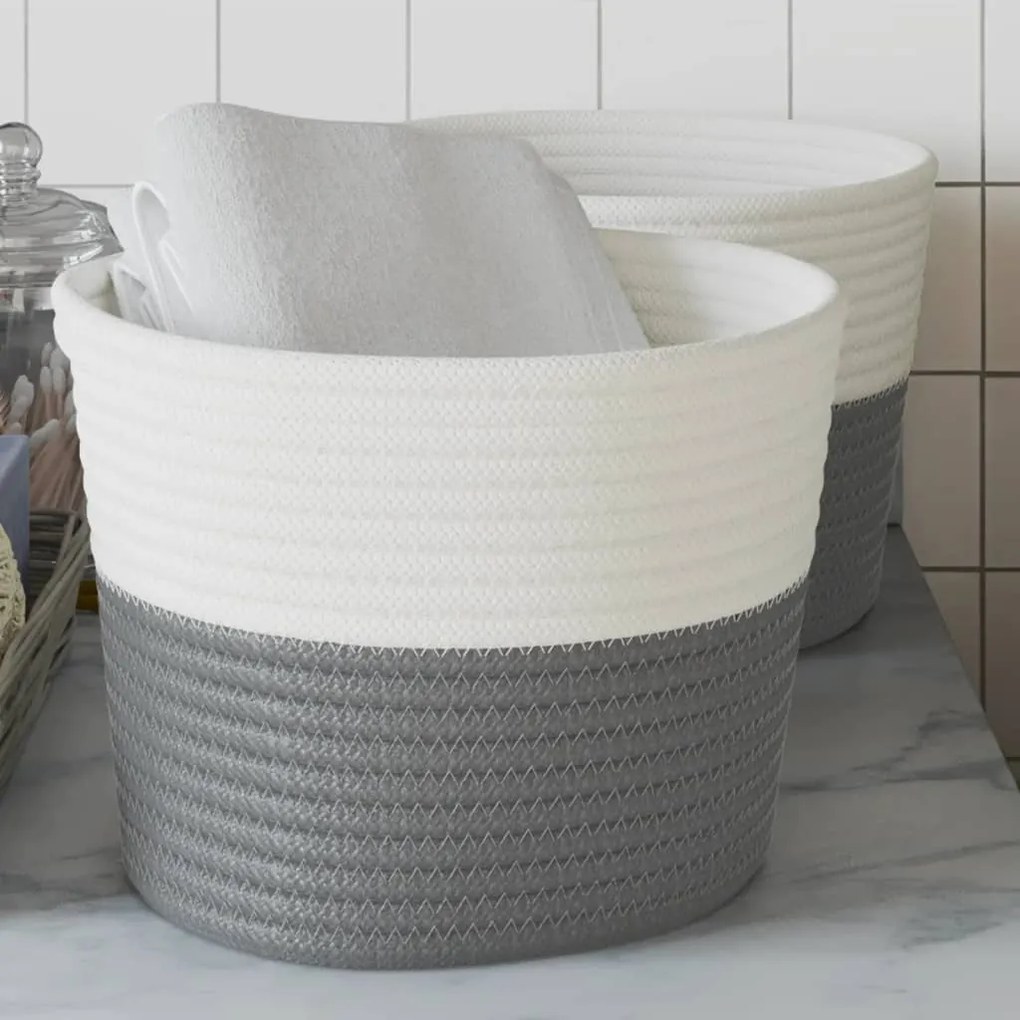 vidaXL Cestos de arrumação 2 pcs Ø24x18 cm algodão cinzento e branco