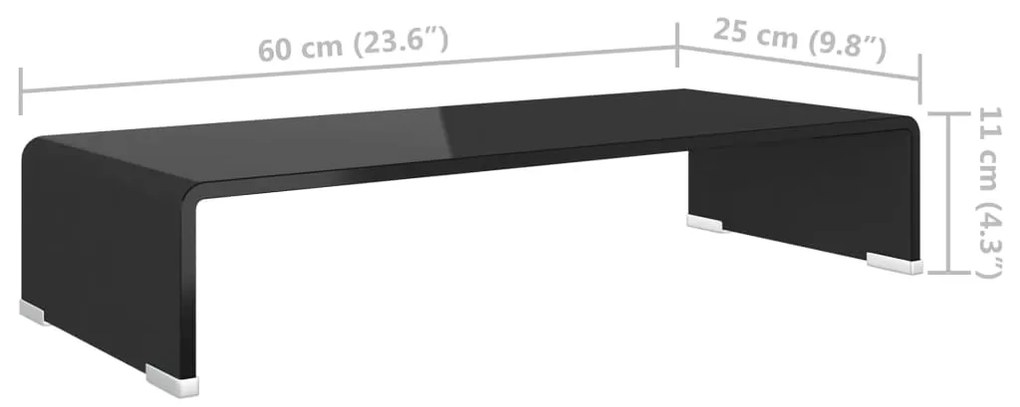 Suporte de TV/monitores em vidro preto 60x25x11 cm