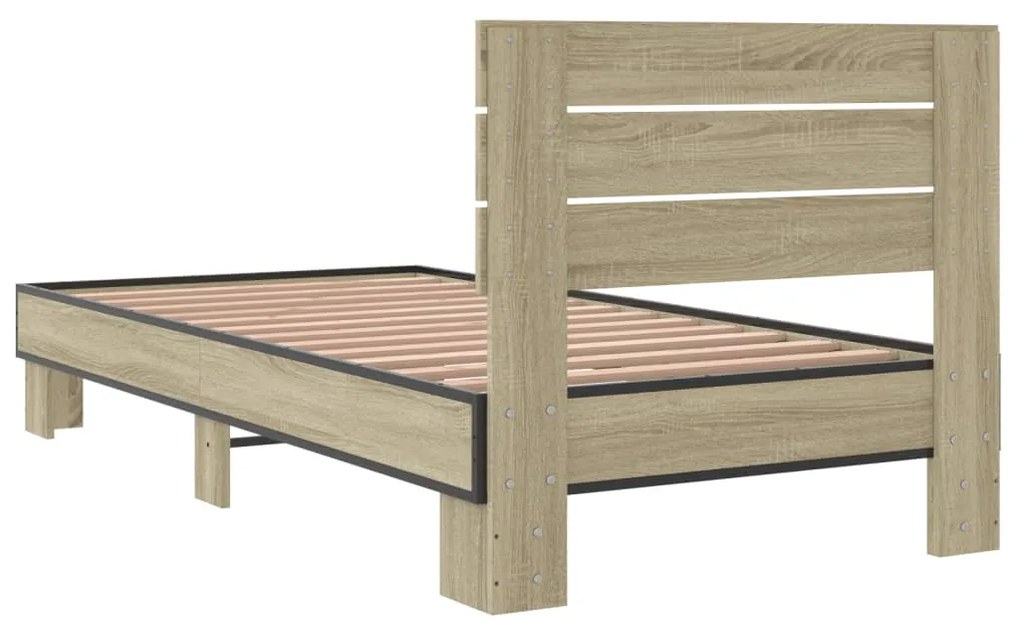 Estrutura de cama derivados de madeira e metal carvalho sonoma