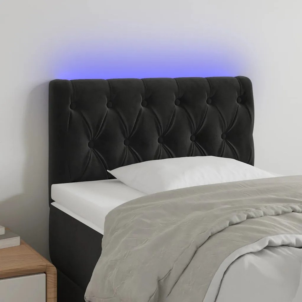 Cabeceira de cama c/ luzes LED veludo 80x7x78/88 cm preto