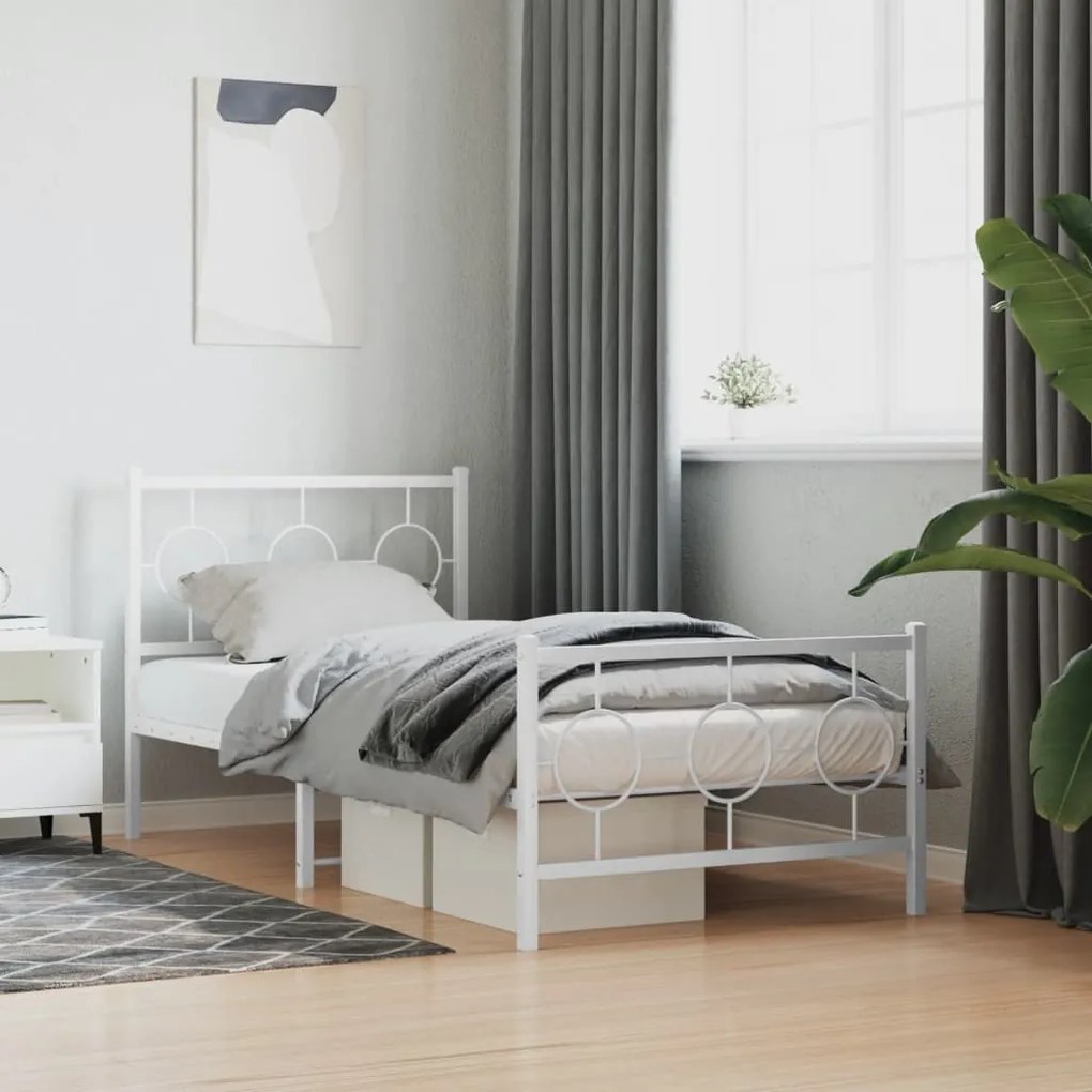 Estrutura de cama com cabeceira e pés 90x200 cm metal branco