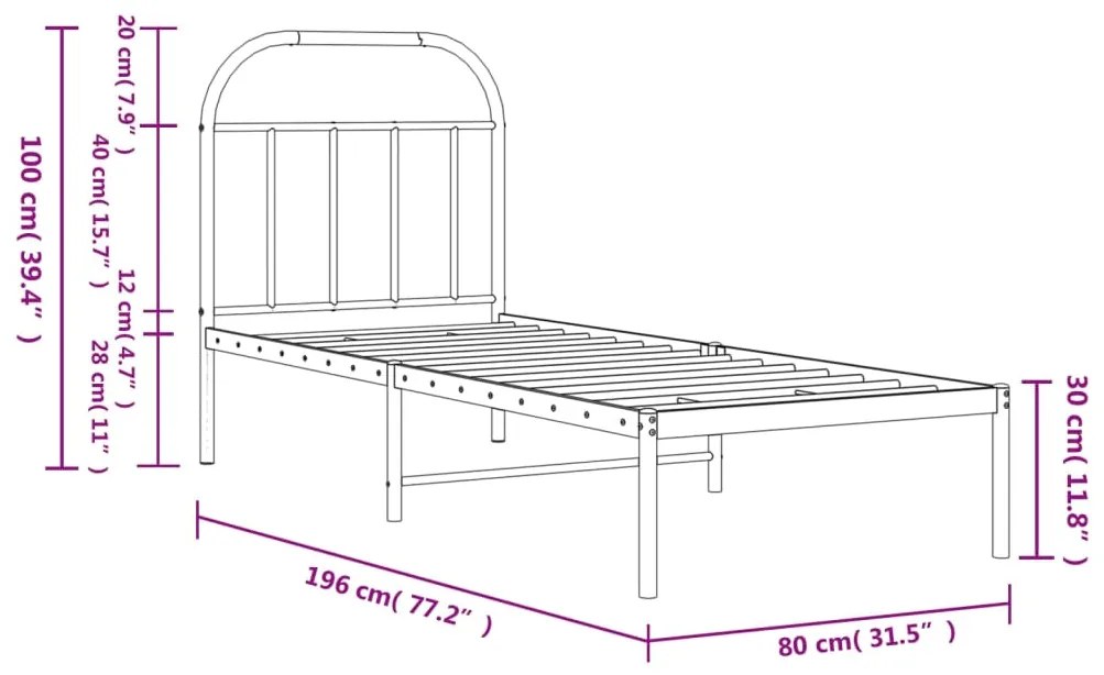 Estrutura de cama com cabeceira 75x190 cm metal preto