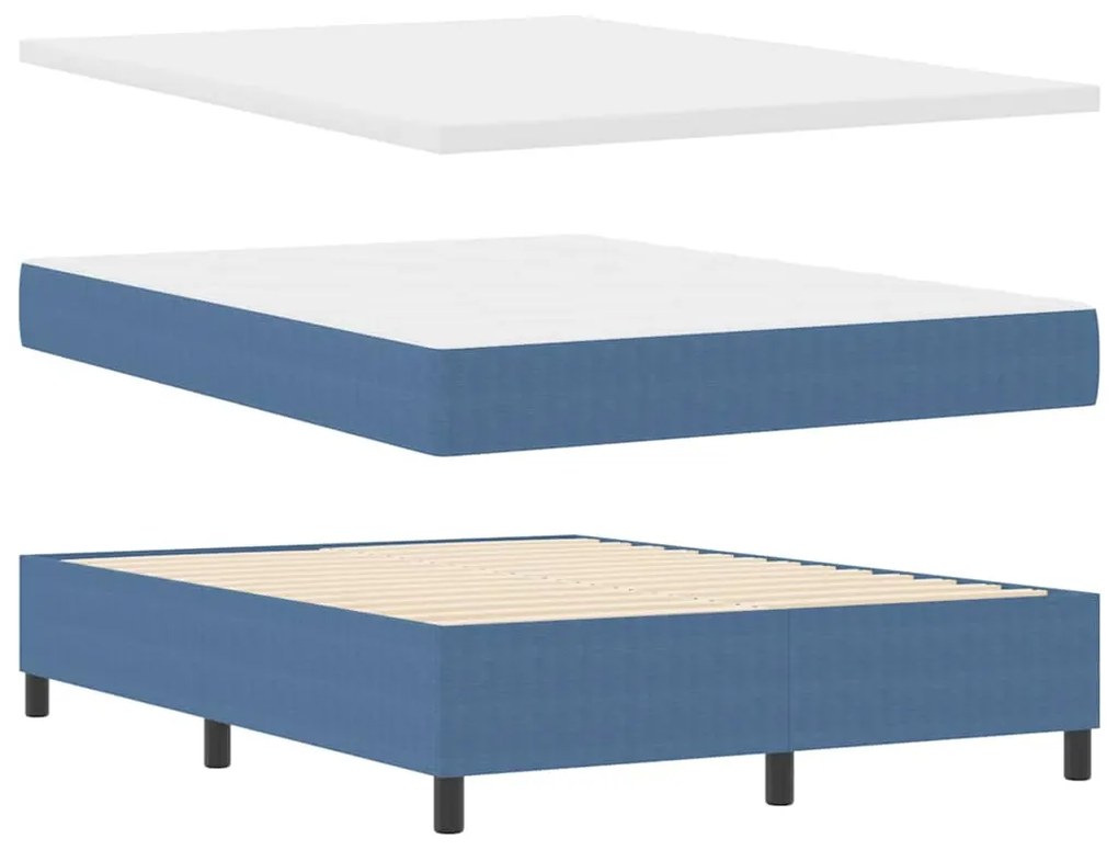 Cama Box com Colchão Azul, 140x200 cm, Tecido de Corduroy