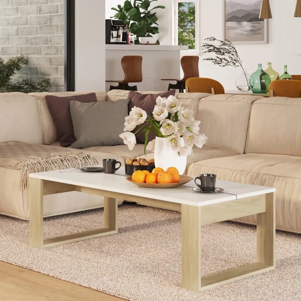 vidaXL Mesa centro 110x50x35cm derivado madeira carvalho sonoma/branco